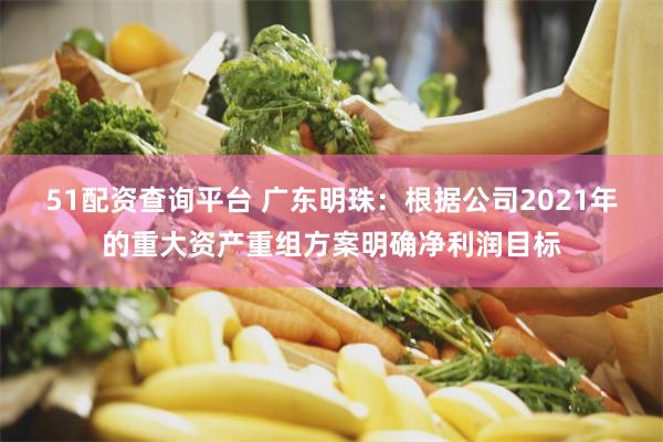 51配资查询平台 广东明珠：根据公司2021年的重大资产重组方案明确净利润目标